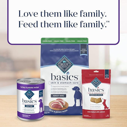 Blue Buffalo Basics Grain-Free Adult Wet Dog Food, Skin & Stomach Care, Limited Ingredient Diet, Turkey Recipe, 12.5-oz. Can, 12 Count