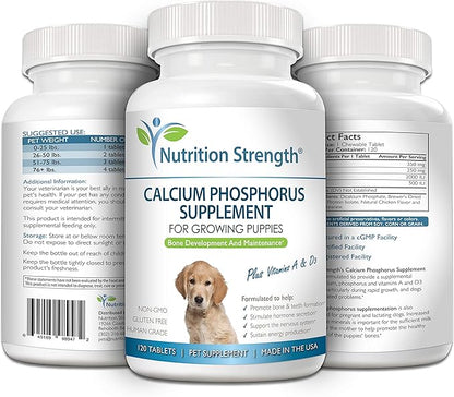 Calcium Phosphorus for Dogs Supplement, Provide Calcium for Puppies, Promote Healthy Dog Bones and Puppy Growth Rate, Dog Bone Supplement, 120 Chewable Tablets
