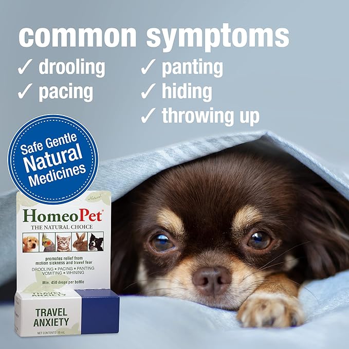 HomeoPet Travel Anxiety, Calming Relief for Dogs, Cats, and Other Small Animals, 15 Milliliters