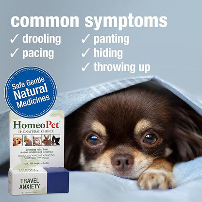 HomeoPet Travel Anxiety, Calming Relief for Dogs, Cats, and Other Small Animals, 15 Milliliters