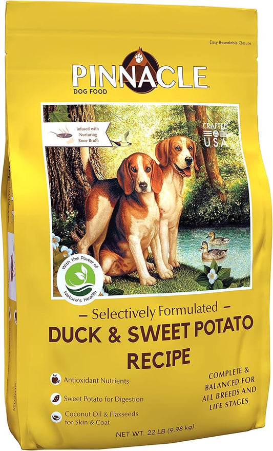 pinnacle pet Duck & Sweet Potato Dry Dog Food 22 lb, Infused with Broth