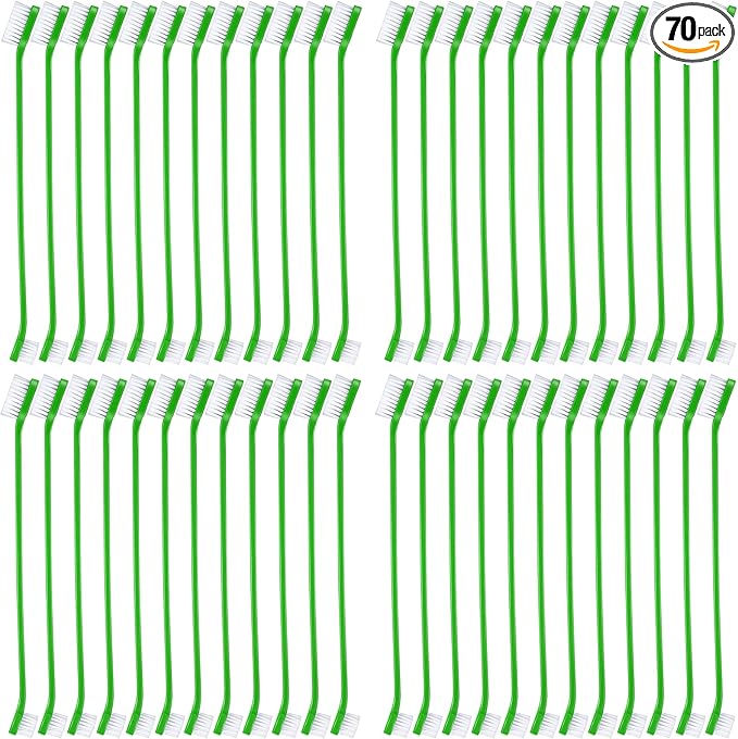 70 Pieces Dog Tooth Brush Pet Toothbrush Soft Grooming Dogs Toothbrush Dog Double Sided Toothbrush Puppy Long Handle Tooth Brush for Large and Small Teeth Cleaning Dental Oral Care (Green)