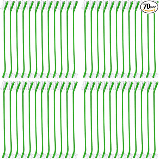 70 Pieces Dog Tooth Brush Pet Toothbrush Soft Grooming Dogs Toothbrush Dog Double Sided Toothbrush Puppy Long Handle Tooth Brush for Large and Small Teeth Cleaning Dental Oral Care (Green)