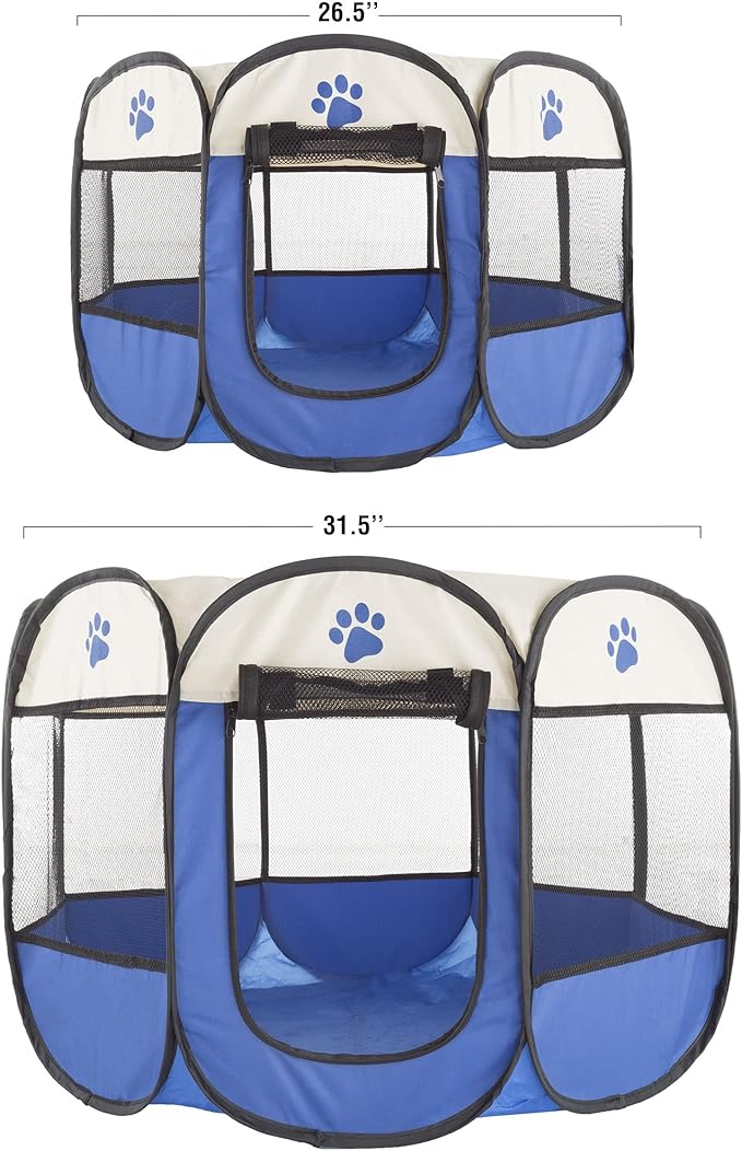 Pop-Up Pet Playpen - 26-Inch Indoor and Outdoor Dog Kennel with Carrying Bag - Portable Pet Enclosure for Dogs and Small Animals by PETMAKER (Blue)