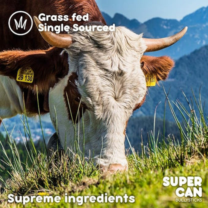 Supercan Bully Sticks for Dogs 6" (15 Count) -100% Natural Farm Raised Beef Dog Chews. Free Range Grass Fed Non-GMO Treats for Dogs