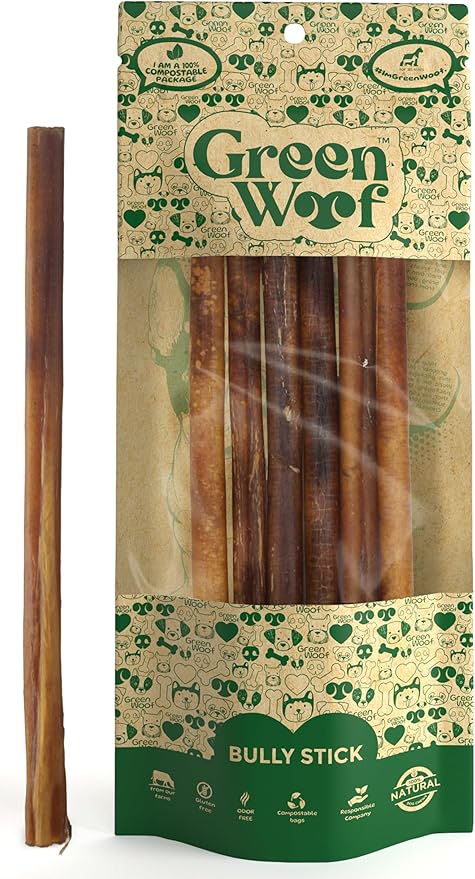 Bully Sticks (12 Inch), Easily Digestible 100% Pure Beef Treats, Pasture-Raised, Organic, Grain-Free, Durable and Long-Lasting Chews for Medium & Large Dogs (Extra Large, 6, Count)