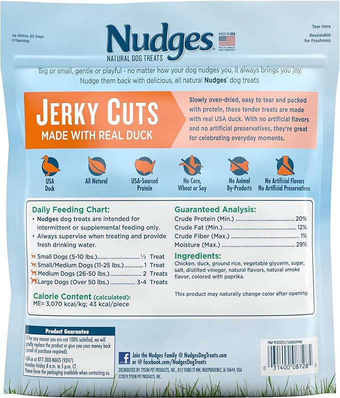 Blue Buffalo Nudges Jerky Cuts Natural Dog Treats, Chicken and Duck, 36oz