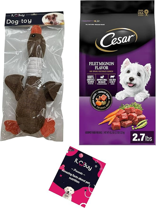 Dog Dry Food Bundle, Includes 01 Bag (2.7 lb) Filet Mignon, 01 Goose Dog Toys and 01 Pet Nutrition Booklet.