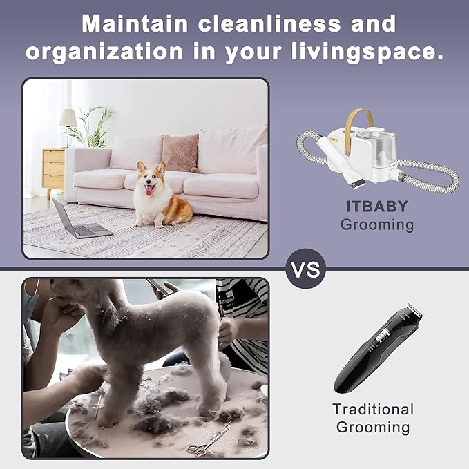 2.0L Dog Grooming Kit, Pet Grooming Kit & Vacuum Suction 99% Pet Hair Groomer, Professional Grooming Clippers with 5 Proven Grooming Tools for Dogs Cats, Quiet Pet Vacuum Groomer (White)