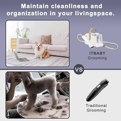 2.0L Dog Grooming Kit, Pet Grooming Kit & Vacuum Suction 99% Pet Hair Groomer, Professional Grooming Clippers with 5 Proven Grooming Tools for Dogs Cats, Quiet Pet Vacuum Groomer (White)