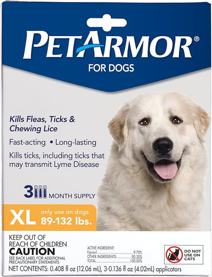 PetArmor for Dogs, Flea and Tick Treatment for Extra Large Dogs (89-132 Pounds), Includes 3 Month Supply of Topical Flea Treatments