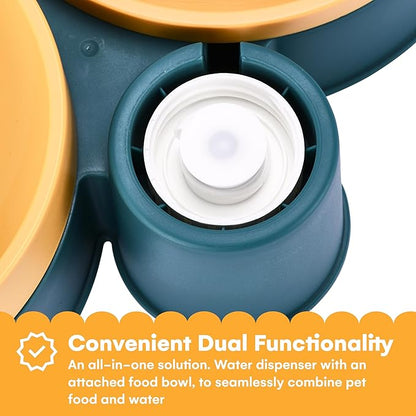 Noa Store Pet Food & Water Dispenser - 2-in-1 17oz Gravity-Fed Bowl for Dogs & Cats - Easy to Refill/Clean - Compact, Stylish Design - Keep Your Pet Hydrated & Fed on The Go - Orange, 8.2"x11.8"x7.4"