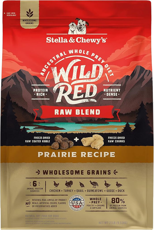 Stella & Chewy's Wild Red Dry Dog Food Raw Blend High Protein Wholesome Grains Prairie Recipe, 21 lb. Bag