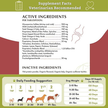 Wholistic Pet Organics: Joint Support Supplement for Dogs - Green Lipped Mussel (1lb) with Glucosamine & Chondroitin - Dog Hip & Joint Pain Relief - Natural Arthritis Relief & Long-Term Joint Health