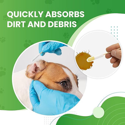 We Love Doodles Long Cotton Dog Ear Swabs | Double Sided Qtips for Dogs | Large Wooden Cleaner Balls Tool | Q Tips Swab to Flush Puppy Ears | Clean Wood Buds for Pet Ears | Wipes Solution Q-Tips