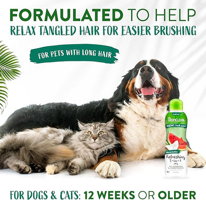 TropiClean Watermelon Refreshing 2-in-1 Cat & Dog Shampoo and Conditioner | Cat & Dog Bath Supplies | 20 oz | Made in The USA