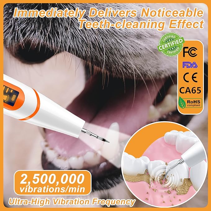 PAWZIDEA Ultrasonic Dog Tooth Cleaner 42kHz, Dog Plaque Remover for Teeth, Intelligent Tartar Remover for Dog Teeth Cleaning Kit, Canine/Cat Sonic Toothbrush Scaler Dental Care Tool, LED, Rechargeable