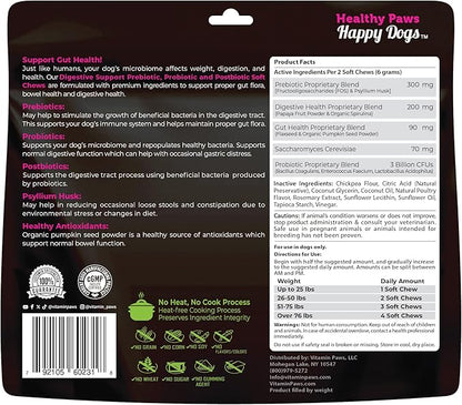 Digestive Support Probiotics, Prebiotics, Postbiotics for Dogs | Soft Chews Supplements for Itchy Skin, Ears, Paw Licking | Natural Enzymes for Canine Gut Health, Diarrhea & Bowel Support