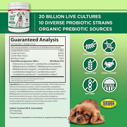 Vital Planet - Flora Dog Probiotic Powder Supplement with 20 Billion Cultures and 10 Strains, High Potency Immune and Digestive Support Probiotics for Dogs, 7.84 oz., 222 grams, 60 Servings