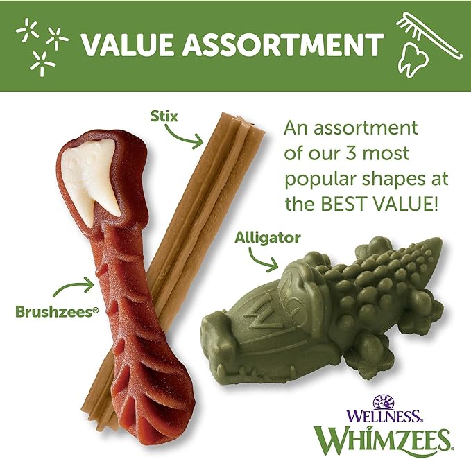 WHIMZEES by Wellness Long lasting Dog Chews Value Box: All Natural Grain Free Treats to Help Clean Teeth & Reduce Plaque & Tartar - for Dogs 40-60 Lbs - 24 Count