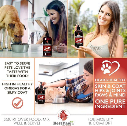 Pure Wild Alaskan Salmon Oil for Dogs & Cats Skin and Coat - Fish Oil Liquid with Pump - Supports Joint Function, Immune & Heart Health - Omega 3 Liquid Food Supplement - All Natural EPA + DHA - 16oz