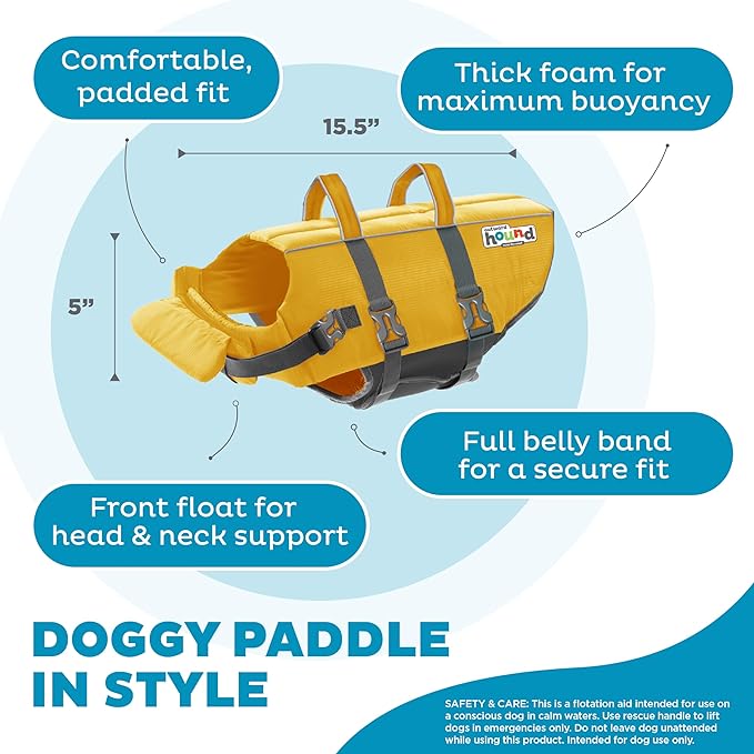 Outward Hound Granby Splash Yellow Dog Life Jacket, Medium