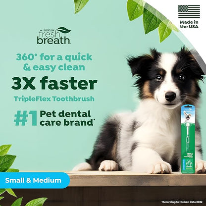 TropiClean Fresh Breath TripleFlex Toothbrush for Small & Medium Dogs | 360-Degree Dog Dental Cleaning | Dog Toothbrush for Small & Medium Breeds