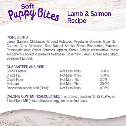 Wellness Soft Puppy Bites Healthy Grain-Free Treats for Training, Dog Treats with Real Meat and DHA, No Artificial Flavors (Lamb & Salmon, 8-Ounce Bag)