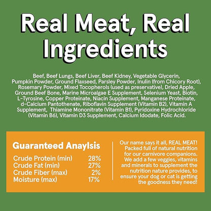 Real Meat Air Dried Dog Food w/Real Beef - 5lb Bag of USA-Crafted Grain-Free Real Meat Dog Food Sourced from Hormone-Free, Free-Range, Grass-Fed Beef - Digestible, All Natural, High Protein Beef