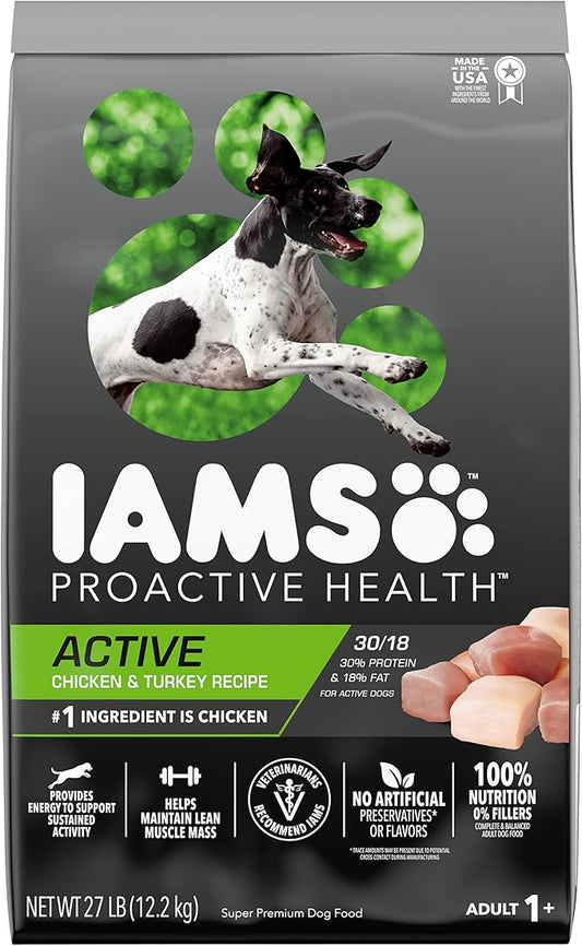 Iams Proactive Health Adult Active Dry Dog Food with Chicken and Turkey, 27 lb. Bag