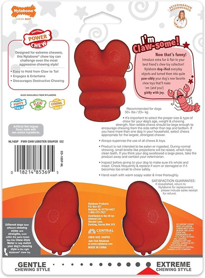 Nylabone Lobster Dog Toy Power Chew – Cute Dog Toys for Aggressive Chewers – with a Funny Twist! Filet Mignon Flavor, X-Large/Souper