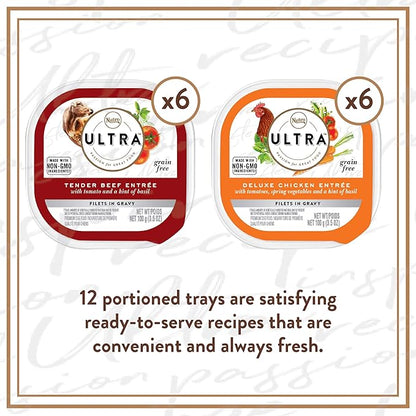 NUTRO ULTRA Grain Free Adult Soft Wet Dog Food Filets in Gravy Bistro Mix Variety Pack, 3.5 oz. Trays, Pack of 12