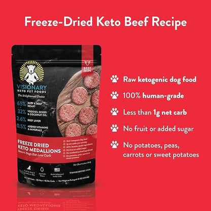 Visionary Pet Foods Beef Freeze Dried Dog Food | High Protein, Low Carb and Grain Free, Made with Human Grade Ingredients for Optimal Nutrition and Digestion - Natural Beef Recipe, 25oz Bag
