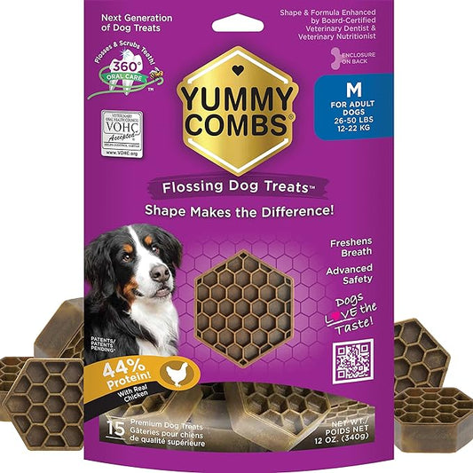 Dog Dental Treats | Vet VOHC Approved | Protein Treat | Dental Care & Cleaning Comb Shape | Yummy Dog Treats | Dental Dog Treats for Medium Dogs (12oz, 15 Count)