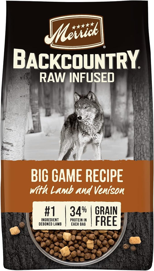 Merrick Backcountry Grain Free Dry Adult Dog Food, Kibble with Freeze Dried Raw Pieces, Big Game Recipe - 20.0 lb. Bag