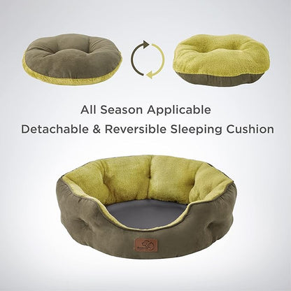 Bedsure Dog Beds for Small Dogs - Round Cat Beds for Indoor Cats, Washable Pet Bed for Puppy and Kitten with Slip-Resistant Bottom, 20 Inches, Lentil Sprout