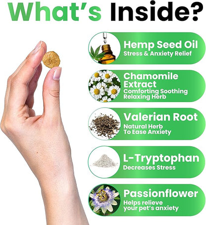 Hemp Calming Chews for Dogs - Dog Calming Chews - 170 Anxiety Relief Treats - Hemp Oil - Dog Calming Treats - Sleep Calming Aid - Advanced Calming Health Joint Support Supplement - Separation, Barking
