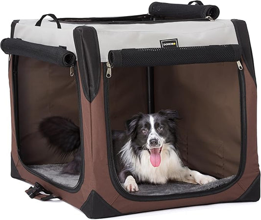 DONORO Dog Crates for Medium Dogs, Portable Collapsible Three Door Dog Kennel & Houses, Soft-Sided Cage for Indoor Training and Outdoor Travel with Pad (Large (42"x28"x27"))