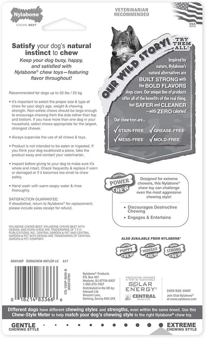 Nylabone Power Chew Antler Alternative Nylon Chew Toy for Dogs, Dog Toys for Aggressive Chewers, Venison Flavor, Large/Giant (1 Count)