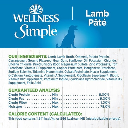 Wellness Simple Natural Wet Canned Limited Ingredient Dog Food, Lamb & Potato, 12.5-Ounce Can (Pack of 12)