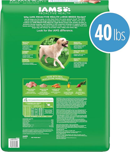 IAMS Adult High Protein Large Breed Dry Dog Food with Real Chicken, 40 lb. Bag