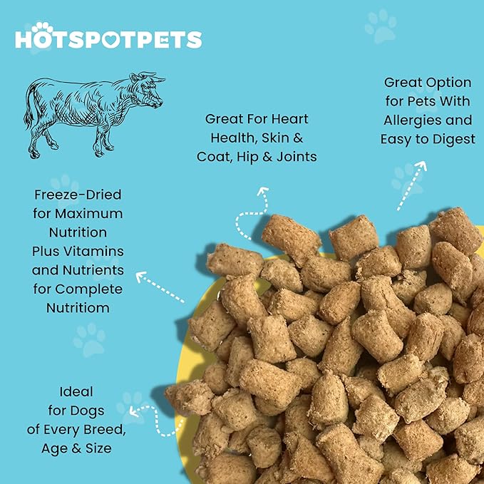 hotspot pets Freeze Dried Raw Beef Meal Toppers for Dogs - Single Protein, All Natural, Grain-Free - Perfect for Training, Topper or Snack - Made in USA - (Beef Meal Toppers) 1LB Bag