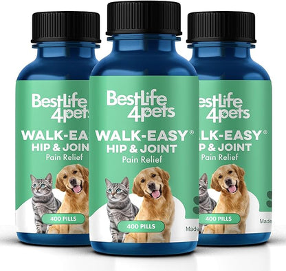 BestLife4Pets Walk Easy Hip and Joint Supplement for Dogs & Cats - Arthritis Pain Relief and Anti inflammatory Support Pills for Dogs & Cats Joint Pain Relief - Easy to Use Natural Pills