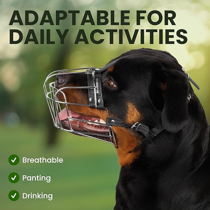 BRONZEDOG Rottweiler Dog Muzzle Adjustable Durable Metal Wire Basket for Large Dogs American Bulldog No Barking Muzzles (L)