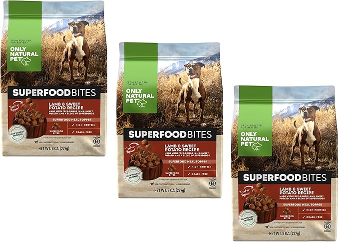 Only Natural Pet SuperFood Bites Meal Topper for Dogs - High Protein and Grain Free - Lamb & Sweet Potato 8 Oz