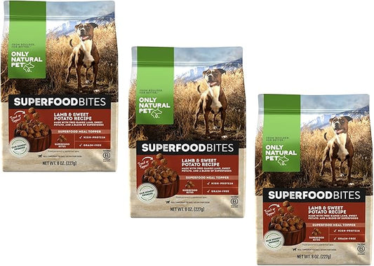 Only Natural Pet SuperFood Bites Meal Topper for Dogs - High Protein and Grain Free - Lamb & Sweet Potato 8 Oz