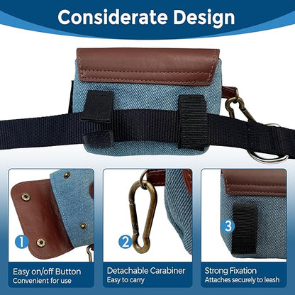 Dog Poop Bag Holder, Portable Dog Poop Bag Dispenser with 1 Metal Clip, Jeans & PU Leather Poop Pag Polders for Leashes