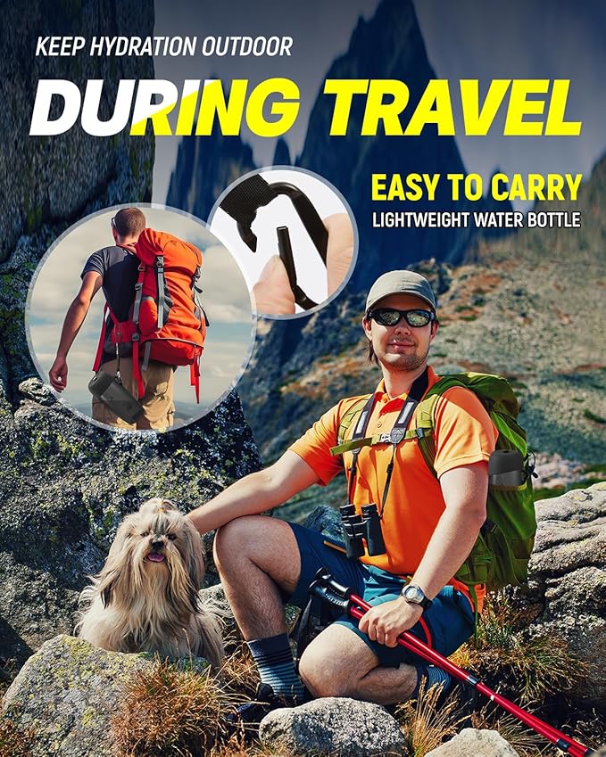 Dog Water Bottle Portable, 28oz Dog Travel Water Bottles, Patented, Leak-proof Pet Water Dispenser for Outdoor Walking, Hiking, Food Grade Silicone, Black