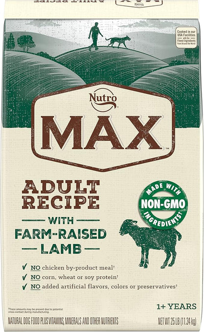Nutro Max Adult Recipe Dry Dog Food With Farm Raised Lamb, 25 LB Bag