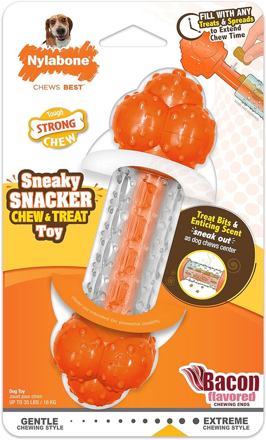 Nylabone Strong Chew Sneaky Snacker Treat Toy for Dogs, Interactive Dog Enrichment Chew Toys, Bacon Flavor, Medium/Wolf - Up to 35 lbs. (1 Count)